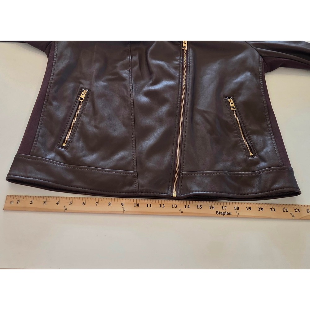 Chicos Brown Faux Leather Moto Jacket Size 3 US 16/18 Gold Hardware Asymmetrical - Picture 16 of 16